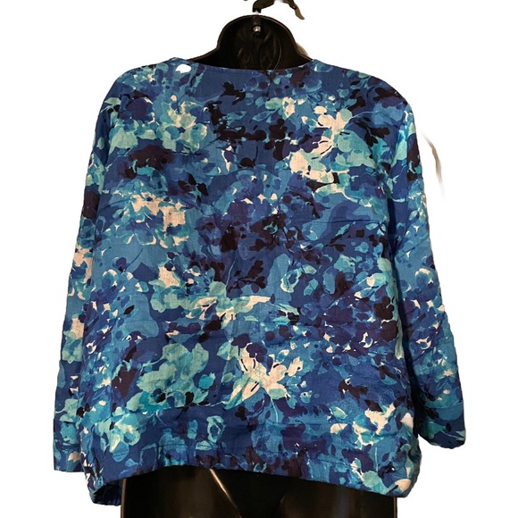 Ruby Rd. Blouse Women's XL 100% Linen Blue Floral Button Up Shirt 3/4 Sleeve - Picture 2 of 5